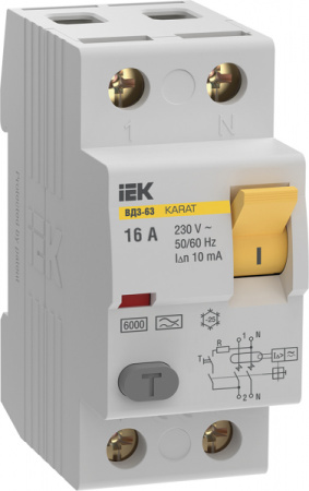 IEK KARAT УЗО KARAT ВД3-63 2P 16А 10мА 6кА тип A