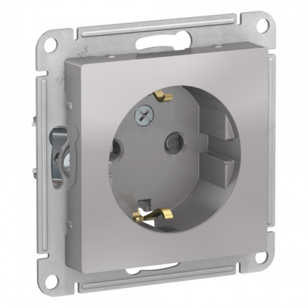 Systeme Electric AtlasDesign Алюминий Розетка с/з со шторками, 16А, механизм