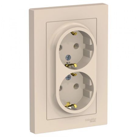 Systeme Electric AtlasDesign Беж Розетка с/з двойная, 16А, в сборе