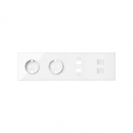 Simon 100 Белый глянец Кит 4 поста, фронт. Накладка на 2 розетки Schuko + 2 з/у USB SC + 2 розетки RJ45