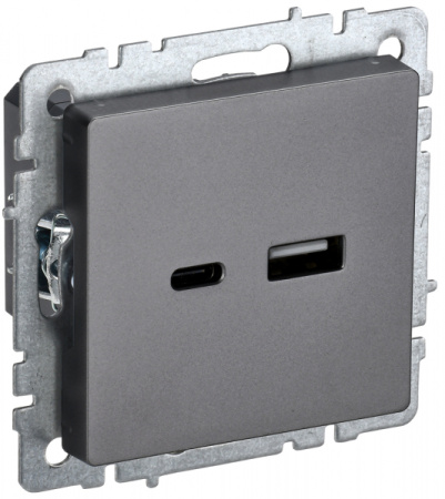 IEK BRITE BASE Сталь Розетка USB A+C 18Вт РЮ11-1-БрС