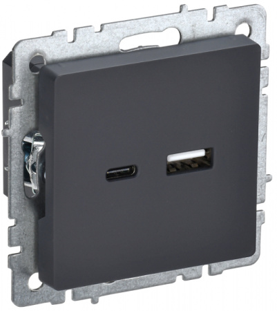 IEK BRITE BASE Графит Розетка USB A+C 18Вт РЮ11-1-БрГ
