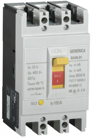 IEK GENERICA Выключатель автоматический ВА66-31 3Р 100А 18кА GENERICA