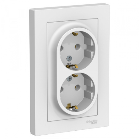 Systeme Electric AtlasDesign Бел Розетка с/з двойная, 16А, в сборе