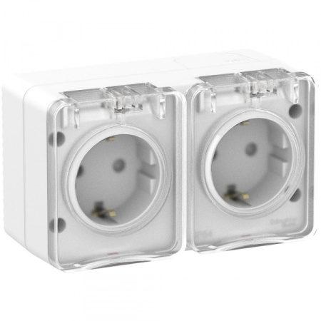 Systeme Electric AtlasDesign Profi54 Наруж Белый Розетка 2-ая с/з со шт., 16А 250B IP54