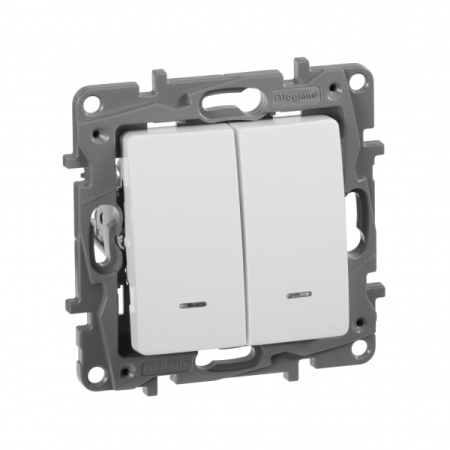 Legrand Etika Белый Выключатель 2-х клавишный с подсветкой, 10А, Винтовые клеммы