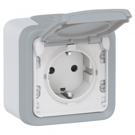 Legrand Plexo Серый Розетка с/з с крышкой, винтовой зажим, накладная, в сборе IP55