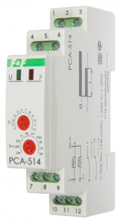 Реле врем PCA-514, с задерж выкл, 1M, DIN, 230В AC, 24B AC/DC , 2х8А , 2NO/NC , IP20