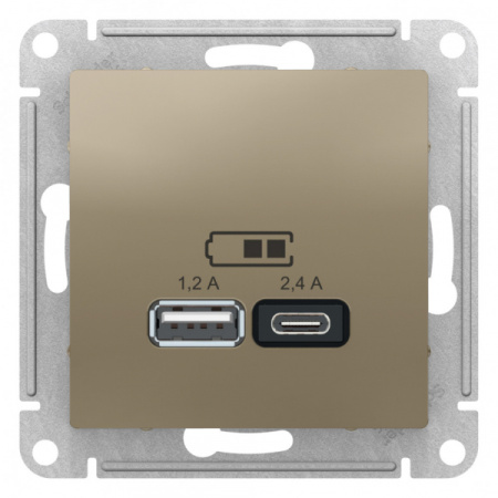 Systeme Electric AtlasDesign Шампань USB A+С, 5В/2,4А, 2х5В/1,2А, механизм
