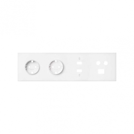 Simon 100 Белый матовый Кит 4 поста, фронт. Накладка на 2 розетки Schuko + 1 розетку TV+SAT + 1 розетку RJ45 + 1 розетку HDMI + 1 розетку USB