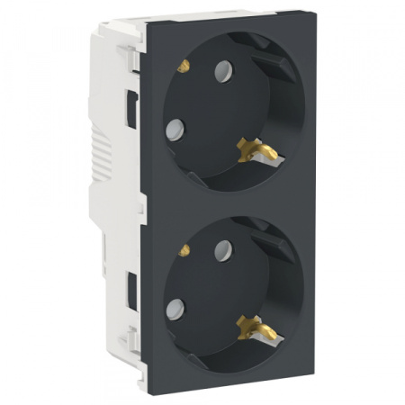 Schneider Electric Unica New Антрацит Розетка двойная, со шторками, с заземлением, винт. зажим.