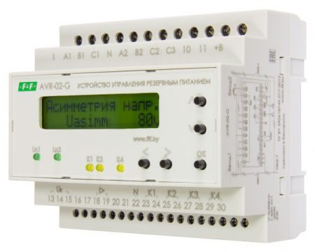 АВР AVR-02-G0, ЖКИ индик, уп-ие конт-ми и моторп-ами, 6M, DIN, 3х400B+N,