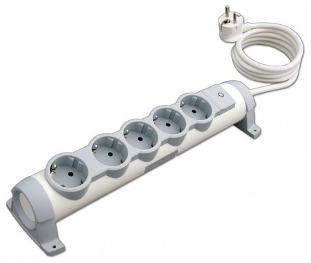 Legrand Комфорт Бело-серый Удлинитель 5x2К+З с выкл., кабель 3м, фиксир. поворотный блок, возможно крепление к стене