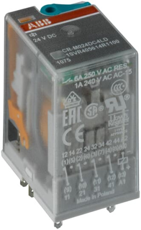 ABB Реле CR-M024AC4LG 24B AC 4ПК (6A), СИД индикация, позолоченные контакты и ограничительный диод 