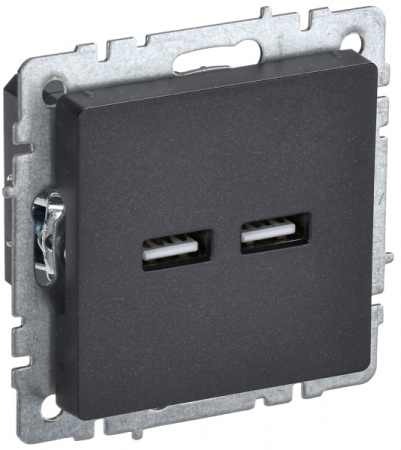 IEK BRITE BASE Черный Розетка USB A+A 3,1А РЮ10-1-БрЧ