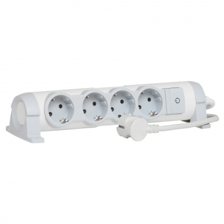Legrand Комфорт Бело-серый Удлинитель 4x2К+З с выкл., кабель 3м, фиксир. поворотный блок, возможно крепление к стене