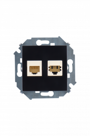 Simon 15 Черная Розетка ТЛФ + комп RJ11+RJ45 кат.5е