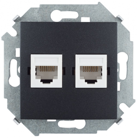 Simon 15 Графит Розетка компьютерная двойная 2хRJ45 кат.5е, Systimax