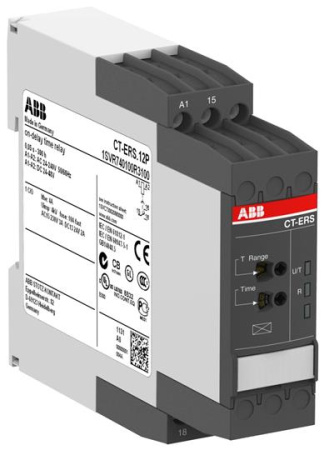 ABB Реле времени CT-ERS.12P (задержка на включ.) 24-240B AC, 24-48B DC, 0.05c..300ч, 1ПК, пруж.клеммы