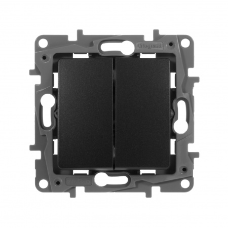 Legrand Etika Антрацит Выключатель 2-клавишный, авт.клеммы, 10 AX, 250 В