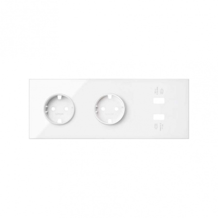 Simon 100 Белый глянец Кит 3 поста, фронт. Накладка на 2 розетки Schuko + 2 з/у USB SC