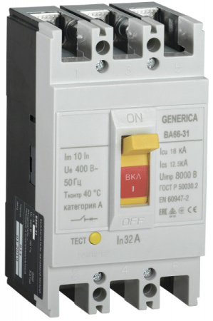 IEK GENERICA Выключатель автоматический ВА66-31 3Р 32А 18кА GENERICA