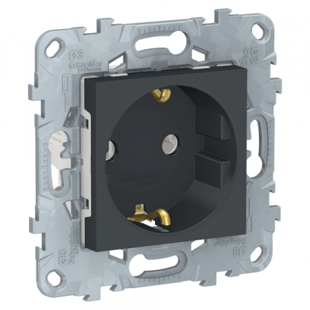 Schneider Electric Unica New Антрацит Розетка с/з без шторок, винт. зажим, 16А, 250В