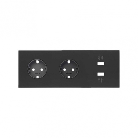 Simon 100 Черный матовый Кит 3 поста, фронт. Накладка на 2 розетки Schuko + 2 з/у USB SC