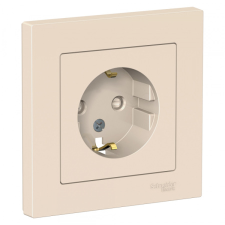Systeme Electric AtlasDesign Беж Розетка с/з со шторками, 16А, в сборе