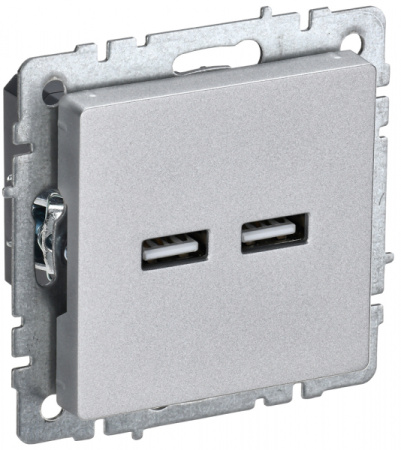 IEK BRITE BASE Алюминий Розетка USB A+A 3,1А РЮ10-1-БрА