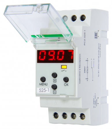 F&F EA02.002.011 PCZ-525-1 Реле одноканальное, астрономическое, коррекция времени включения/выключения, ночной перерыв, годовая программа, 2 модуля