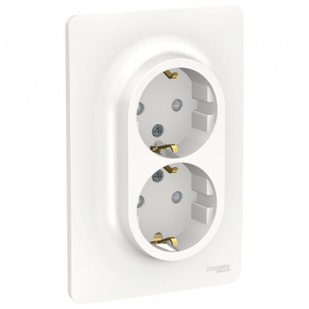Schneider Electric Unica New Бел Розетка двойная, со шторками, с заземлением, винт. зажим.
