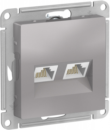 Systeme Electric AtlasDesign Алюминий Розетка двойная компьютерная RJ45+RJ45, кат.5E, механизм