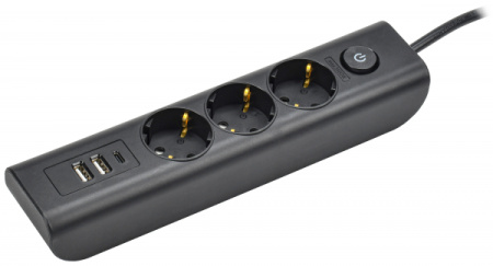 IEK MODERN Удлинитель У03В с/з 2м 3х1мм2 16А/250В USBх3 чер.