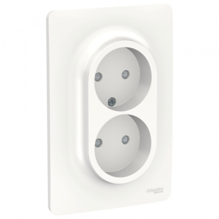 Schneider Electric Unica New Бел Розетка двойная, со шторками, без заземления, винт. зажим.