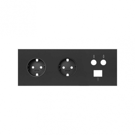 Simon 100 Черный матовый Кит 3 поста, фронт. Накладка на 2 розетки Schuko + 1 розетку TV + 1 розетку RJ45