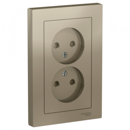 Systeme Electric AtlasDesign Шампань Розетка б/з двойная, со шторками,16А, в сборе