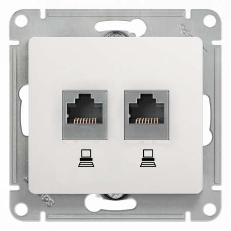 Systeme Electric Glossa Бел Розетка 2-ая компьютерная RJ45+RJ45, кат.5E