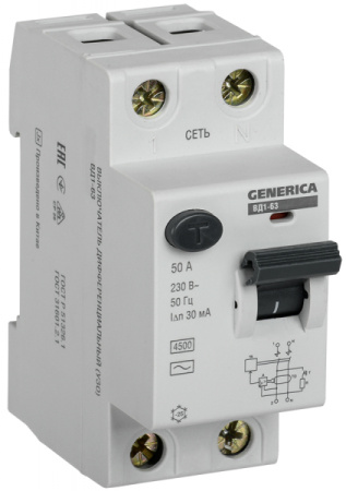 IEK GENERICA УЗО ВД1-63 2Р 50А 30мА