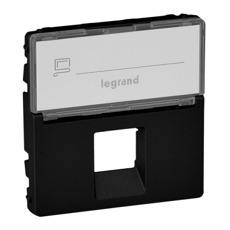 Legrand Valena LIFE. Лицевая панель для одиночных розеток телефонных/информационных с держателем маркировки. Антрацит.