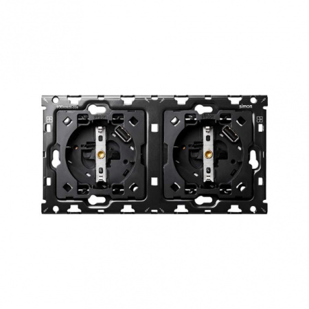 Simon 100 Кит 2 поста механизм 2 розетки Schuko с з/у USB SC 2.1А + суппорт