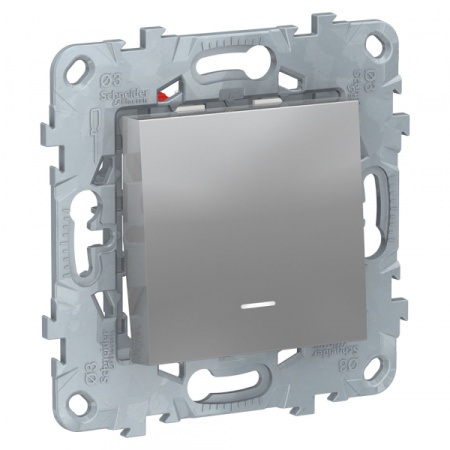 Schneider Electric Unica New Алюминий Переключатель 1-клавишный, перекрестный, с подсветкой,сх.7а