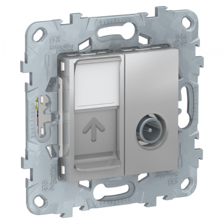 Schneider Electric Unica New Алюминий Розетка TV одиночная + комп. RJ45 кат.6 UTP, 1 модуль