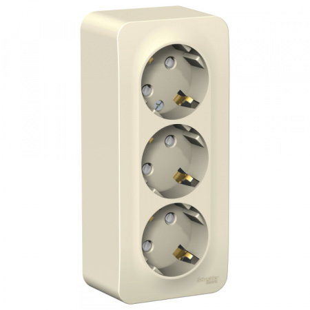 Systeme Electric Blanca наруж Молочная Розетка 3-ая с/з со шторками 16А, 250В, изолир. пластина
