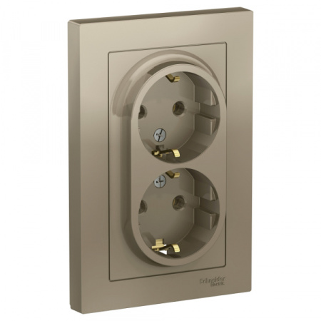 Systeme Electric AtlasDesign Шампань Розетка с/з двойная, 16А, в сборе
